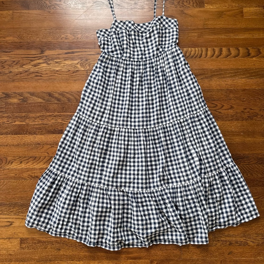 J crew tiered gingham dress navy